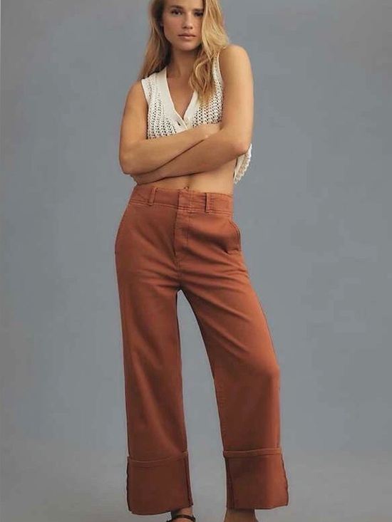Pilcro Denim - Pilcro Cropped Wide-Leg Jeans in Rust Orange